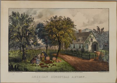 American Homestead Autumn by N. and Ives, J.M. Currier